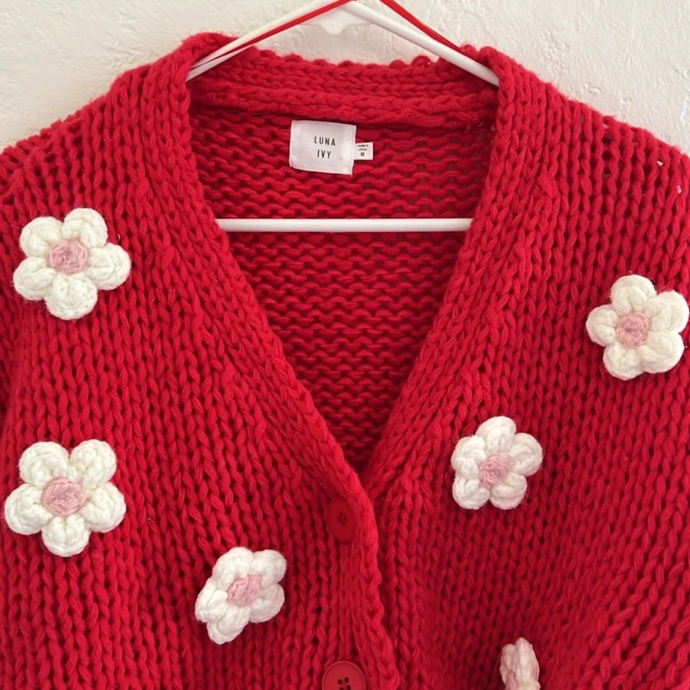 Anthropologie Luna Ivy Cardigan Sweater 3D Flowers Medium - Picture 2 of 9